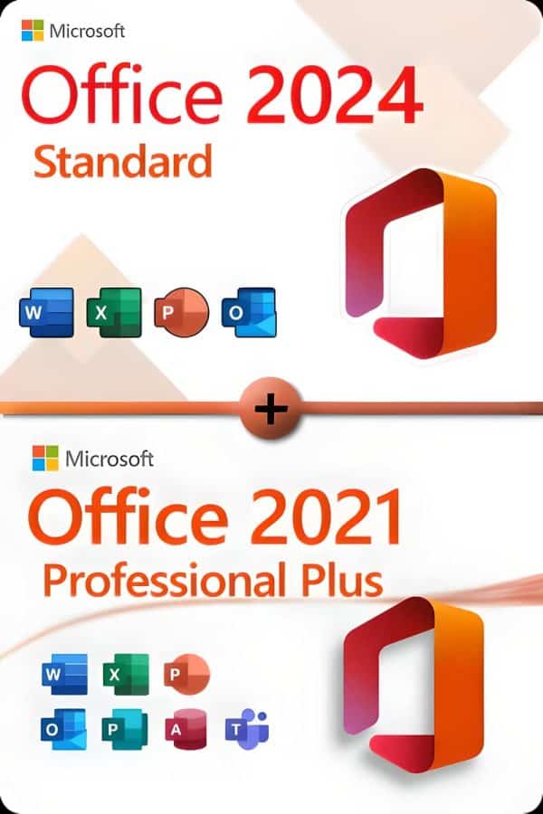 Microsoft Office 2024 Standard + Office 2021 Professional Plus licentie voor 3 apparaten