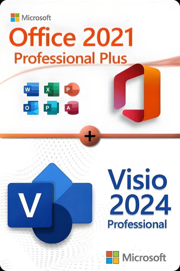 Microsoft Office 2021 Professional Plus + Microsoft Visio 2024 Professional Lizenz für 3 PC