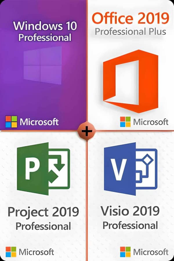 Windows 10 Professional + Visio 2019 Professional + Project 2019 Professional + Office 2019 Professional Plus Premium-licentie voor 3 apparaten